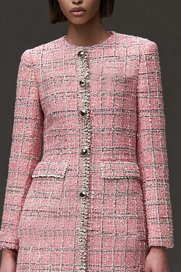 Sheath Long Sleeve Pink Round Neck Work Dress